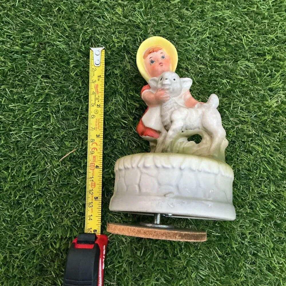 Lot of 2 Vintage Porcelain Child Figurines Girl Lamb Children Umbrella Music Box